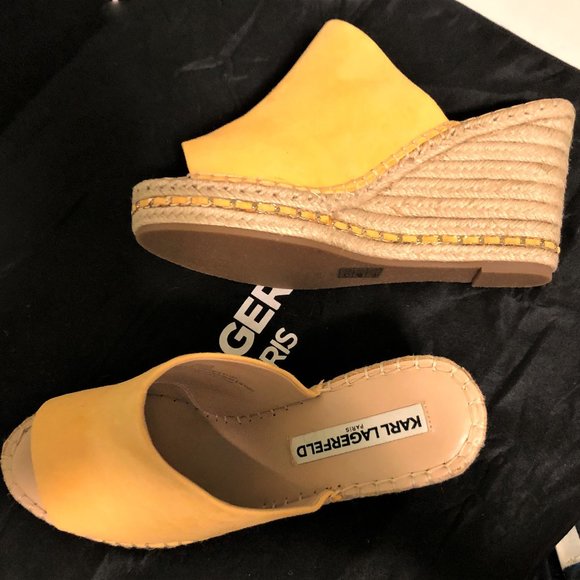 Karl Lagerfeld Shoes - Karl Lagerfeld Paris Leather Espadrille Wedge Platform Open Toe NEW in Box 9M
